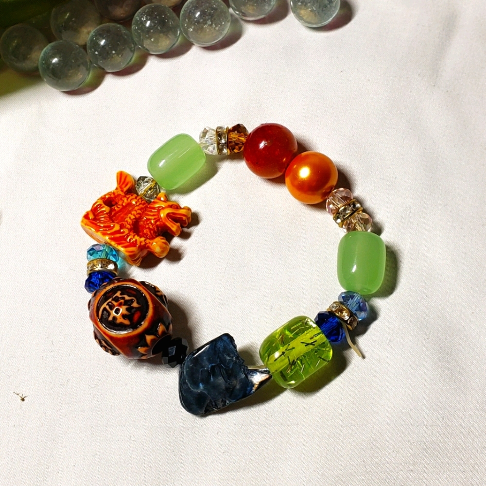Unique Quirky Beaded Bracelet w/ Elastic